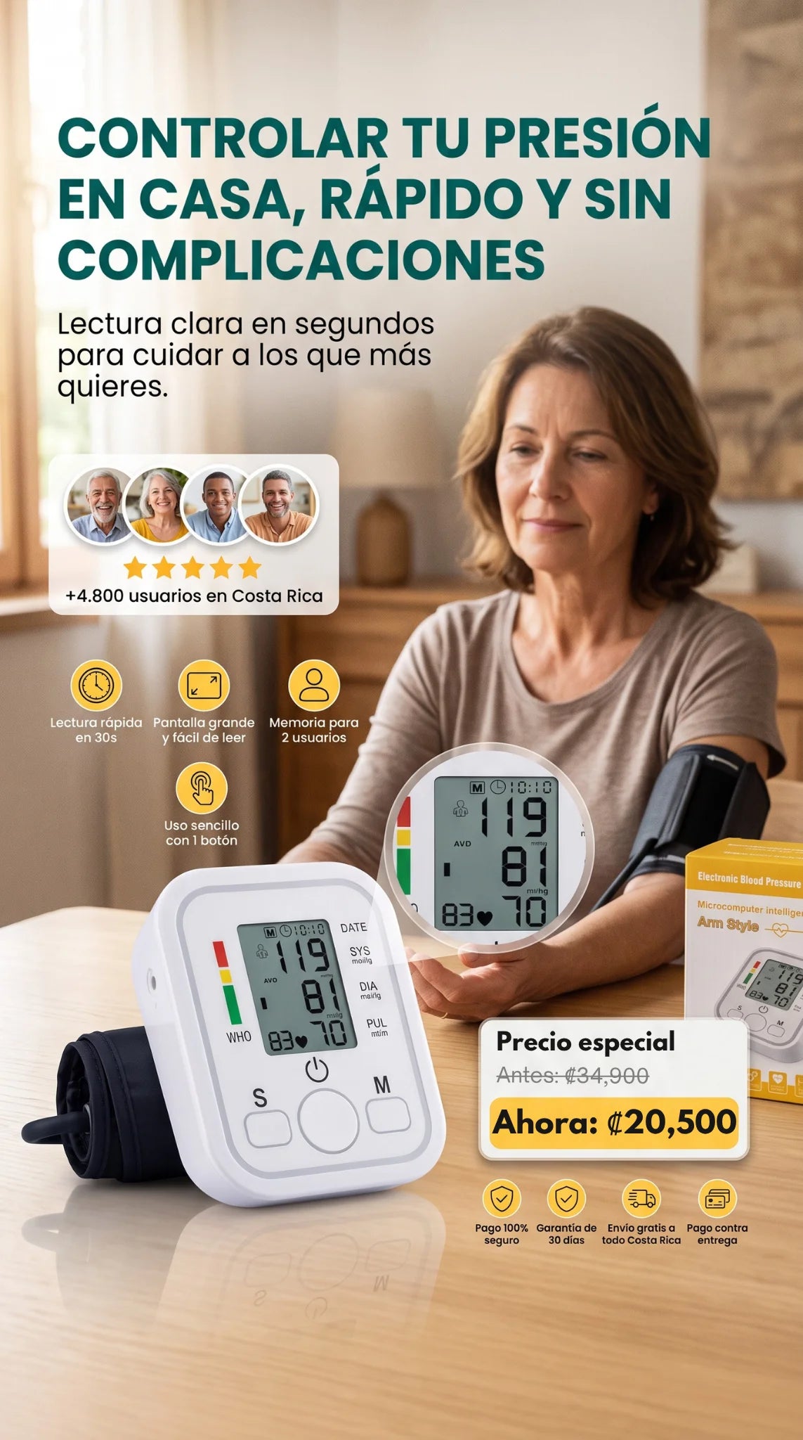 Monitor de Presión Arterial Digital de Brazo