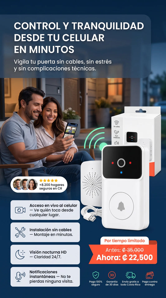 Timbre con Cámara HD Conexión inalámbrica visión nocturna